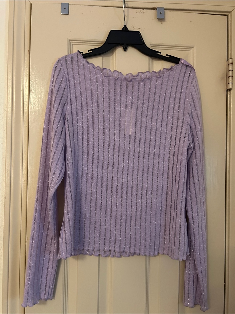 Anthropologie Pastel Lilac Ribbed Scoop-Neck Shimmer Top
